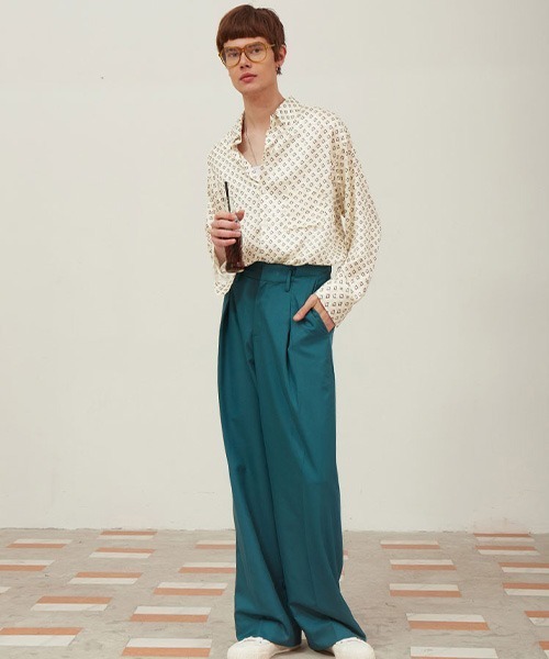 MIXSEVEN(ミックスセブン)の「ピーコックブルーワイドスラックス MX21S10【MIX SEVEN】(スラックス・メンズ・ダークグリーン・S/M/L/XL)」の3枚目の写真