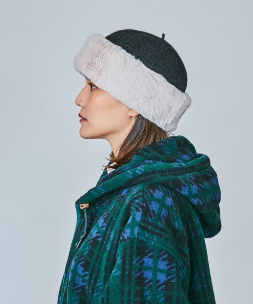 OVERRIDE（オーバーライド）の「OVERRIDE BASQUE FUR CHAO TOQUE（ハット・レディース・ダークグレー/ブラウン/ホワイト・M/57.5cm）」の14枚目の写真