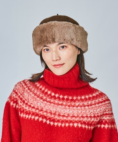 OVERRIDE（オーバーライド）の「OVERRIDE BASQUE FUR CHAO TOQUE（ハット・レディース・ダークグレー/ブラウン/ホワイト・M/57.5cm）」の5枚目の写真
