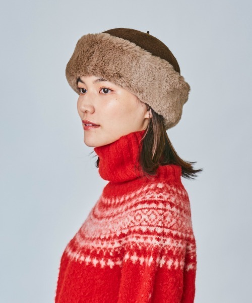 OVERRIDE（オーバーライド）の「OVERRIDE BASQUE FUR CHAO TOQUE（ハット・レディース・ダークグレー/ブラウン/ホワイト・M/57.5cm）」の7枚目の写真
