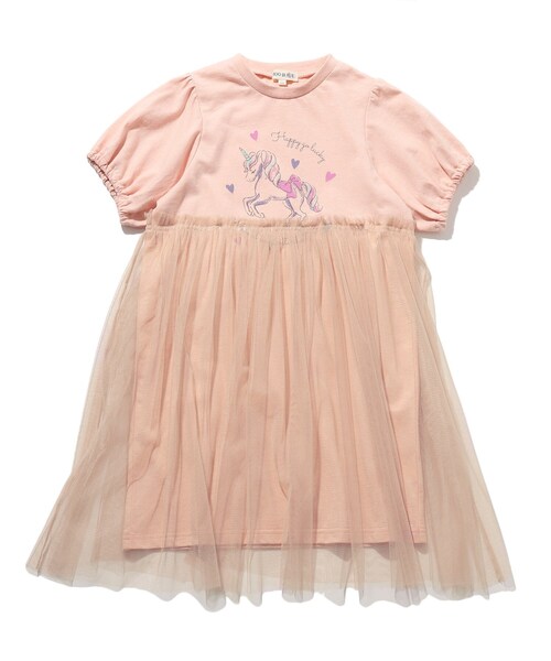 SHOO・LA・RUE（シューラルー）の「◆【90-140cm】チュールドッキングプリントワンピ（ワンピース・キッズ・ベビーピンク/パープル系4・10/14/12/11/09/13）」の2枚目の写真