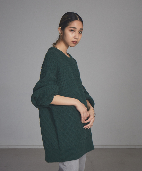 NOMINE（ノミネ）の「【展開店舗限定】オーバーサイズケーブルニット（ニット/セーター・レディース・グリーン/アイボリー/マスタード・フリー）」の12枚目の写真