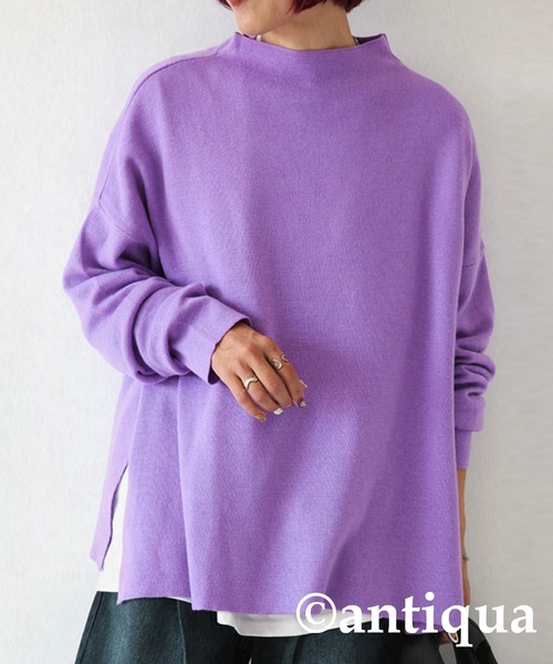 antiqua（アンティカ）の「上質ミラノリブ！丁寧に編まれたボトルネックニット（ニット/セーター・レディース・ブラック/ベージュ/ライム/パープル・FREE）」の4枚目の写真