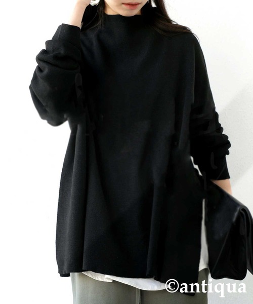 antiqua（アンティカ）の「上質ミラノリブ！丁寧に編まれたボトルネックニット（ニット/セーター・レディース・ブラック/ベージュ/ライム/パープル・FREE）」の2枚目の写真