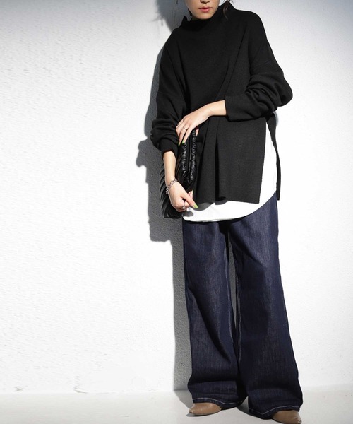 antiqua（アンティカ）の「上質ミラノリブ！丁寧に編まれたボトルネックニット（ニット/セーター・レディース・ブラック/ベージュ/ライム/パープル・FREE）」の5枚目の写真