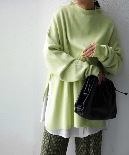 antiqua（アンティカ）の「上質ミラノリブ！丁寧に編まれたボトルネックニット（ニット/セーター・レディース・ブラック/ベージュ/ライム/パープル・FREE）」の9枚目の写真