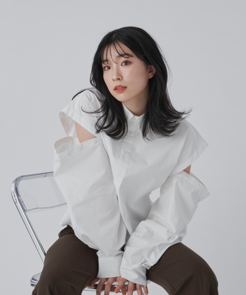 17HR（セブンティーンアワーズ）の「3wayボタンシャツ（シャツ/ブラウス・レディース・ブラック/ホワイト・FREE）」の3枚目の写真