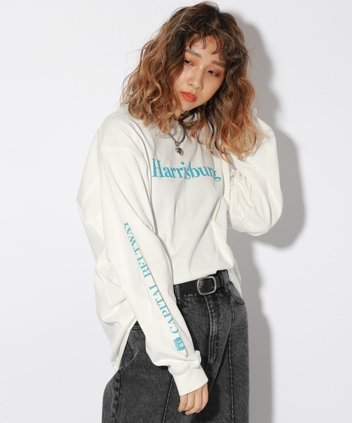 PBLIM（ページボーイリム）の「【PAGEBOYLIM】アドレスロゴロンT（Tシャツ/カットソー・レディース・オフホワイト/グリーン/ピンク・MEDIUM/LARGE）」の4枚目の写真