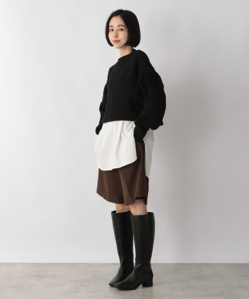 LOWRYS FARM（ローリーズファーム）の「フリンジケーブルショートプルオーバーLS　236945（ニット/セーター・レディース・アイボリー/ブラック/グリーン・FREE）」の16枚目の写真