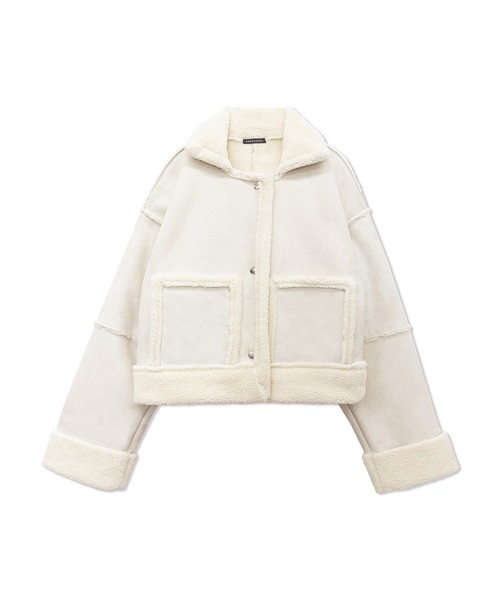 ANDGEEBEE（アンジービー）の「フェイクムートンショートジャケット（ムートンコート・レディース・ブラック/アイボリー・MEDIUM）」の9枚目の写真