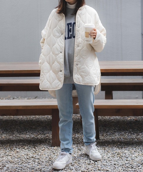 WEGO（ウィゴー）の「WEGO/ノーカラーキルティングミドルコート（ノーカラーコート・レディース・カーキ/アイボリー・FREE）」の20枚目の写真