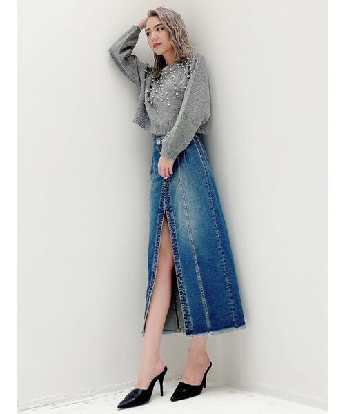 GYDA（ジェイダ）の「フロントスリットデニムロングスカートライクショーパン（デニムスカート・レディース・ライトブルー/ブルー・SMALL/MEDIUM）」の7枚目の写真