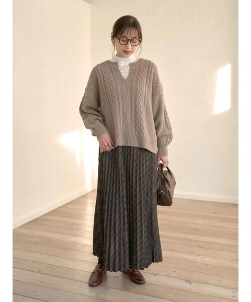 earth music&ecology(アースミュージックアンドエコロジー)の「チェックプリーツスカート*(スカート・レディース・ネイビー/ブラウン/グリーン・FREE)」の8枚目の写真