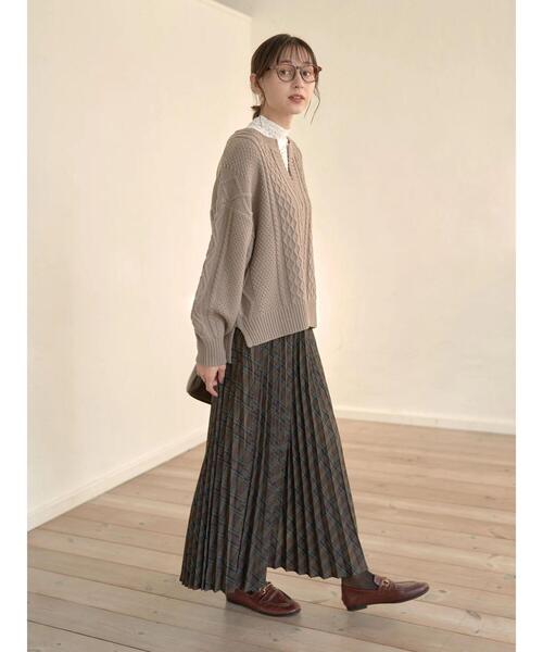 earth music&ecology(アースミュージックアンドエコロジー)の「チェックプリーツスカート*(スカート・レディース・ネイビー/ブラウン/グリーン・FREE)」の9枚目の写真