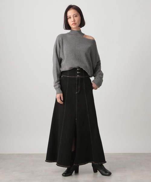 Ezick(エジック)の「ハイウエストデニムスカート(デニムスカート・レディース・ブラック・SMALL/MEDIUM)」の4枚目の写真