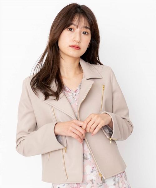 SWINGLE（スウィングル）の「エコレザーライダースジャケット（ライダースジャケット・レディース・ベージュ/カーキ/ブラック・SMALL/MEDIUM）」の18枚目の写真