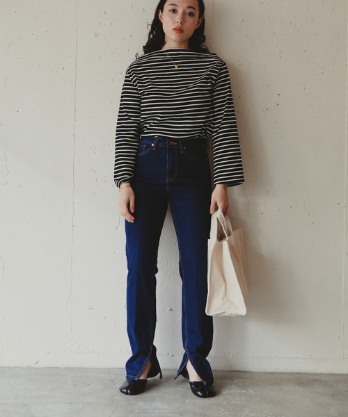 Kari & lili（カウリアンドリィリィ）の「boat neck border ct（Tシャツ/カットソー・レディース・ブラック/ホワイト・FREE）」の22枚目の写真