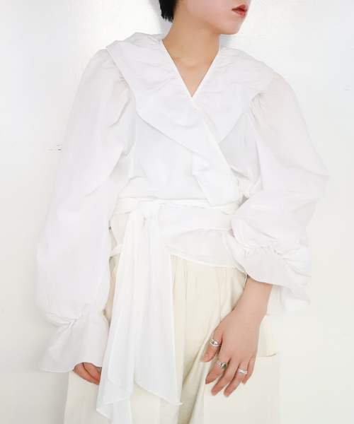 CITYSHOP(シティーショップ)の「CACHE-COEUR ブラウス(シャツ/ブラウス・レディース・ホワイト/ブラック・FREE)」の2枚目の写真