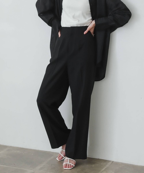 『XS・TALL展開あり』リネンライクハイウエストワイドパンツ