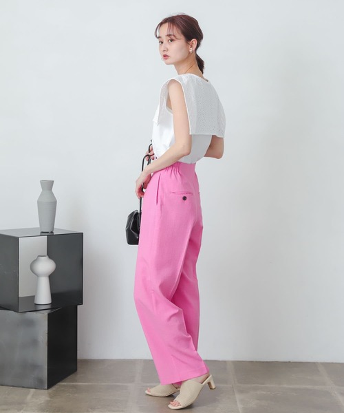 『XS・TALL展開あり』リネンライクハイウエストワイドパンツ