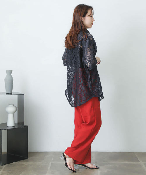 『XS・TALL展開あり』リネンライクハイウエストワイドパンツ