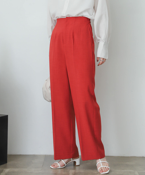 『XS・TALL展開あり』リネンライクハイウエストワイドパンツ