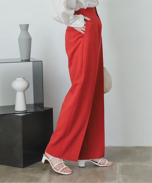 『XS・TALL展開あり』リネンライクハイウエストワイドパンツ