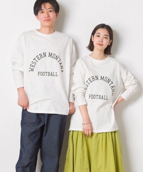 OMNES(オムネス)の「ユニセックス フットボール長袖TシャツロゴロンT(Tシャツ/カットソー・レディース・ホワイト/ブラック・M/L)」の1枚目の写真