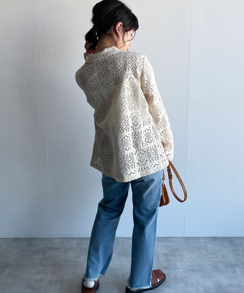 w closet（ダブルクローゼット）の「レースパイピングシャツカーディガン（シャツ/ブラウス・レディース・グリーン/キナリ/ブラウン/ピンク系その他/ブラック・FREE）」の15枚目の写真