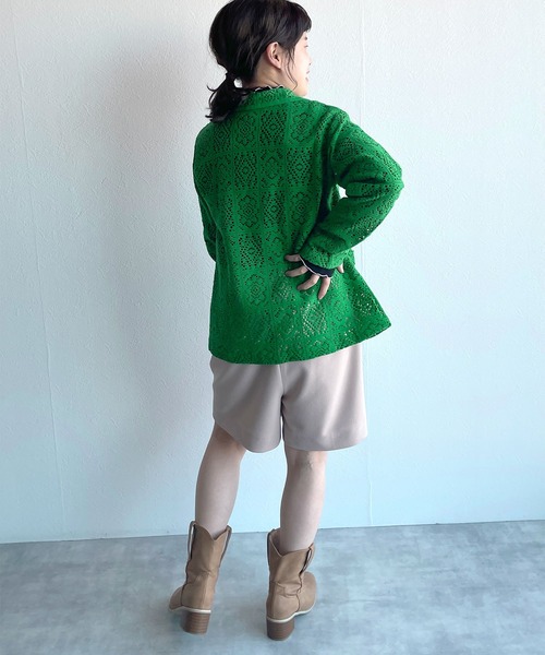 w closet（ダブルクローゼット）の「レースパイピングシャツカーディガン（シャツ/ブラウス・レディース・グリーン/キナリ/ブラウン/ピンク系その他/ブラック・FREE）」の16枚目の写真