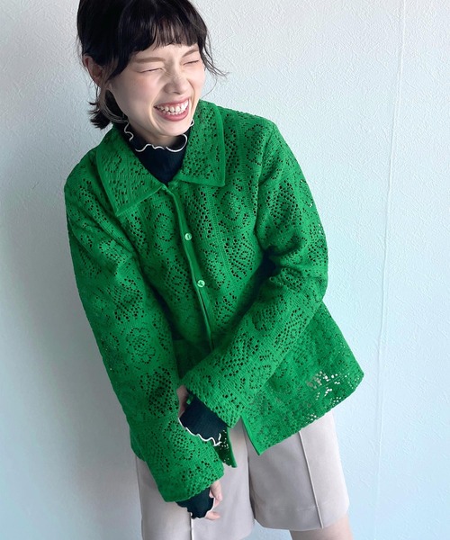 w closet（ダブルクローゼット）の「レースパイピングシャツカーディガン（シャツ/ブラウス・レディース・グリーン/キナリ/ブラウン/ピンク系その他/ブラック・FREE）」の13枚目の写真