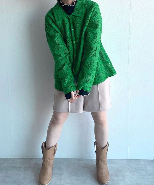 w closet（ダブルクローゼット）の「レースパイピングシャツカーディガン（シャツ/ブラウス・レディース・グリーン/キナリ/ブラウン/ピンク系その他/ブラック・FREE）」の19枚目の写真