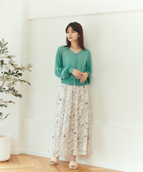 Lamoa（ラモア）の「Lamoa/パフスリーブ Vネック シアーカーディガン（カーディガン/ボレロ・レディース・ブラック/グリーン/グレー・FREE）」の5枚目の写真