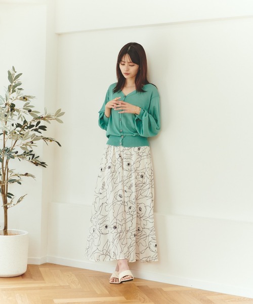 Lamoa（ラモア）の「Lamoa/パフスリーブ Vネック シアーカーディガン（カーディガン/ボレロ・レディース・ブラック/グリーン/グレー・FREE）」の6枚目の写真