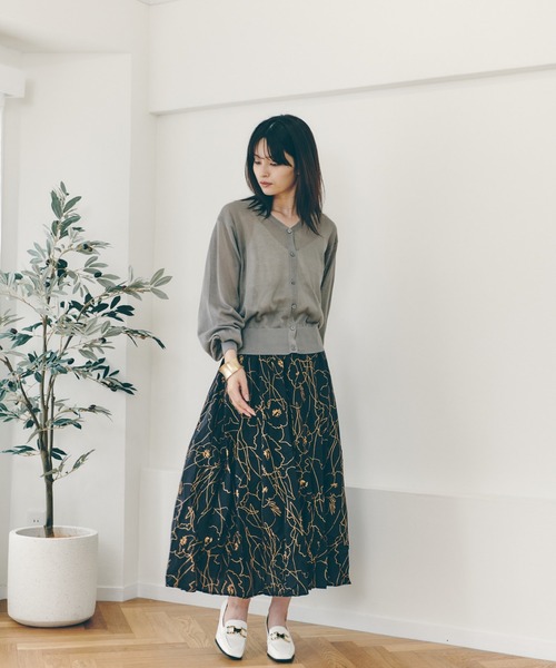 Lamoa（ラモア）の「Lamoa/パフスリーブ Vネック シアーカーディガン（カーディガン/ボレロ・レディース・ブラック/グリーン/グレー・FREE）」の12枚目の写真