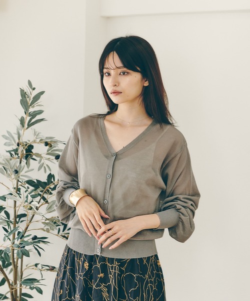 Lamoa（ラモア）の「Lamoa/パフスリーブ Vネック シアーカーディガン（カーディガン/ボレロ・レディース・ブラック/グリーン/グレー・FREE）」の9枚目の写真