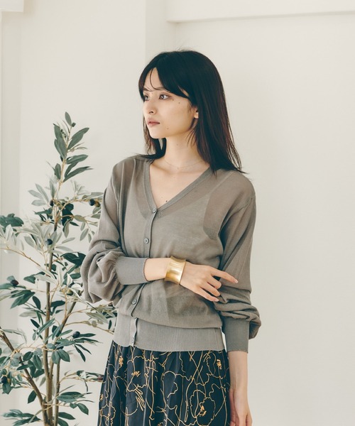 Lamoa（ラモア）の「Lamoa/パフスリーブ Vネック シアーカーディガン（カーディガン/ボレロ・レディース・ブラック/グリーン/グレー・FREE）」の14枚目の写真