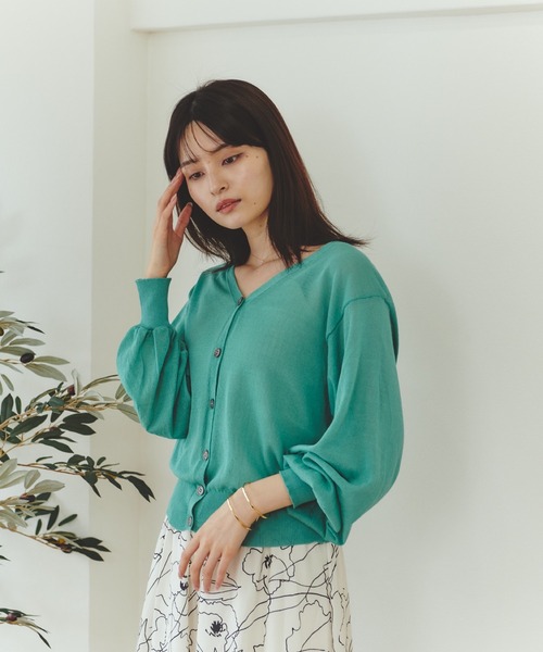 Lamoa（ラモア）の「Lamoa/パフスリーブ Vネック シアーカーディガン（カーディガン/ボレロ・レディース・ブラック/グリーン/グレー・FREE）」の13枚目の写真