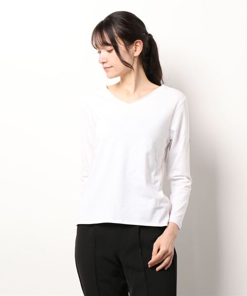 Q（キュー）の「デイリーロンT（Tシャツ/カットソー・レディース・ブラック/アイボリー・MEDIUM）」の5枚目の写真