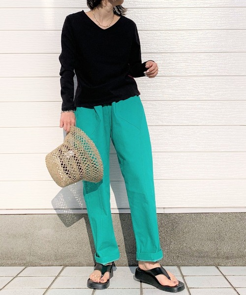 Q（キュー）の「デイリーロンT（Tシャツ/カットソー・レディース・ブラック/アイボリー・MEDIUM）」の8枚目の写真