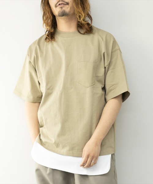 STYLEBLOCK(スタイルブロック)の「ヘビーウエイト配色ステッチBIGTシャツ&ロングタンクトップ(Tシャツ/カットソー・メンズ・ブラック×ホワイト/ホワイト/パープル/ミント/ベージュ・L/M/LL)」の4枚目の写真