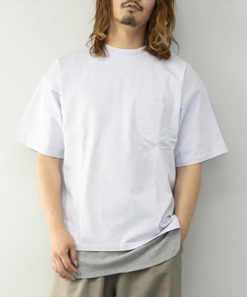 STYLEBLOCK(スタイルブロック)の「ヘビーウエイト配色ステッチBIGTシャツ&ロングタンクトップ(Tシャツ/カットソー・メンズ・ブラック×ホワイト/ホワイト/パープル/ミント/ベージュ・L/M/LL)」の1枚目の写真