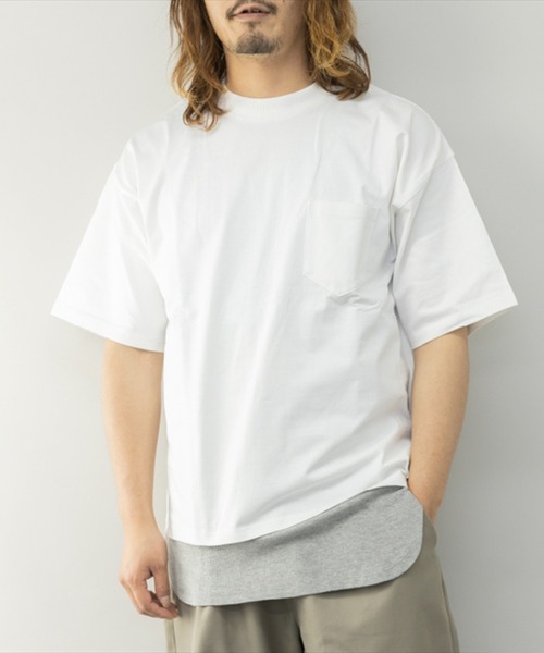 STYLEBLOCK(スタイルブロック)の「ヘビーウエイト配色ステッチBIGTシャツ&ロングタンクトップ(Tシャツ/カットソー・メンズ・ブラック×ホワイト/ホワイト/パープル/ミント/ベージュ・L/M/LL)」の2枚目の写真