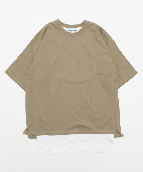 STYLEBLOCK(スタイルブロック)の「ヘビーウエイト配色ステッチBIGTシャツ&ロングタンクトップ(Tシャツ/カットソー・メンズ・ブラック×ホワイト/ホワイト/パープル/ミント/ベージュ・L/M/LL)」の12枚目の写真
