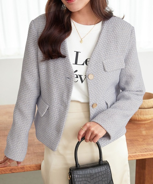 ノーカラーツイードジャケット ノーカラージャケット Chan Me チャンミ のファッション通販 Zozotown