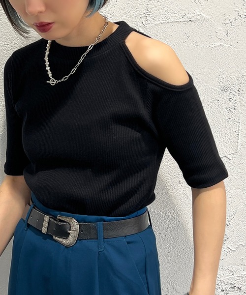 apres jour mignon(アプレジュールミニョン)の「デザインリブトップス【ZOZOTOWN限定アイテム】(Tシャツ/カットソー・レディース・ブラック/グリーン/アイボリー・フリー/X-LARGE)」の3枚目の写真