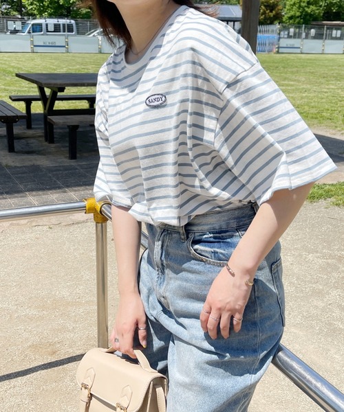 PairPair（ペアペア）の「ワンポイントロゴワッペンボーダーTEE(ユニセックス)（Tシャツ/カットソー・メンズ・ホワイト系/グリーン系/ブルー系・MEDIUM/LARGE）」の2枚目の写真