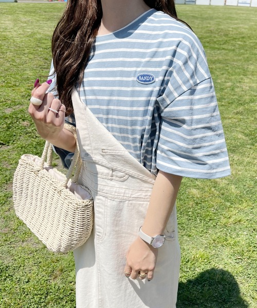 PairPair（ペアペア）の「ワンポイントロゴワッペンボーダーTEE(ユニセックス)（Tシャツ/カットソー・メンズ・ホワイト系/グリーン系/ブルー系・MEDIUM/LARGE）」の3枚目の写真