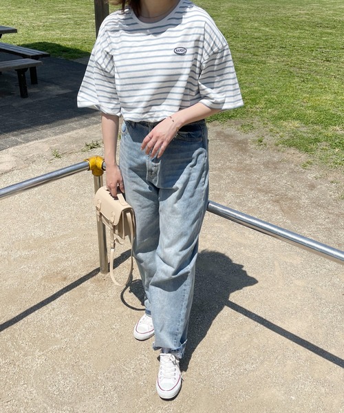 PairPair（ペアペア）の「ワンポイントロゴワッペンボーダーTEE(ユニセックス)（Tシャツ/カットソー・メンズ・ホワイト系/グリーン系/ブルー系・MEDIUM/LARGE）」の4枚目の写真