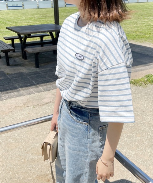 PairPair（ペアペア）の「ワンポイントロゴワッペンボーダーTEE(ユニセックス)（Tシャツ/カットソー・メンズ・ホワイト系/グリーン系/ブルー系・MEDIUM/LARGE）」の5枚目の写真